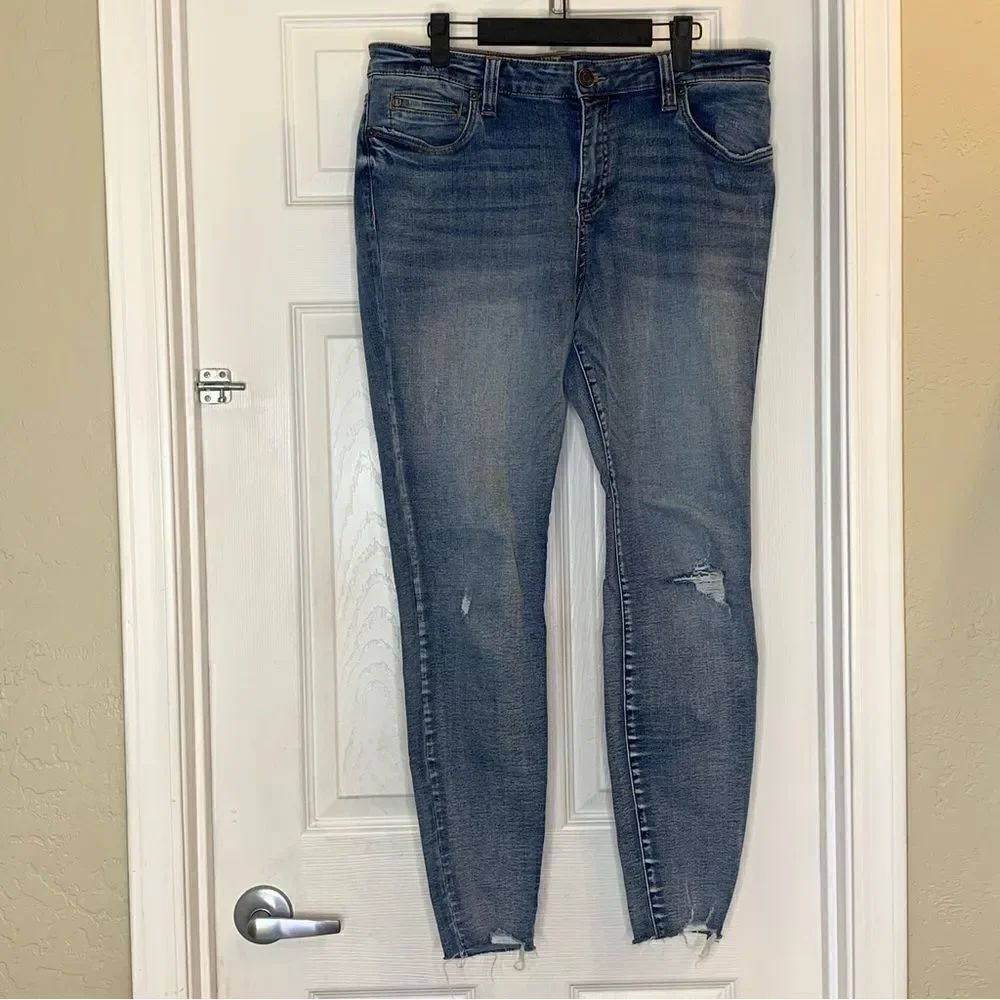 Kut from the Kloth Carlo Ankle Skinny Distressed Jeans Size 16 Raw Hem
